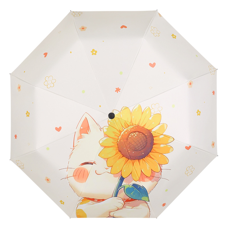 Automatinis sulankstomas skėtis nuo saulės ir lietaus, Vinyl 190T danga, 8 pluošto skliausteliai, aliuminis kotas, Cartoon gėlės dizainas