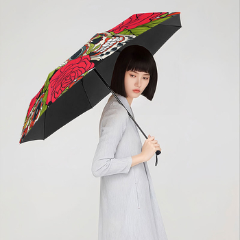 Trys dalių sulankstomas skėtis su UV apsauga UPF>50, rankinis atidarymas, tinkamas saulei ir lietui, 8 skersiniai