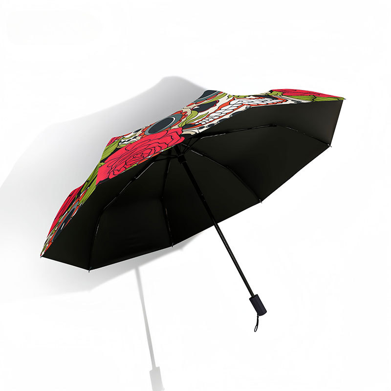 Trys dalių sulankstomas skėtis su UV apsauga UPF>50, rankinis atidarymas, tinkamas saulei ir lietui, 8 skersiniai