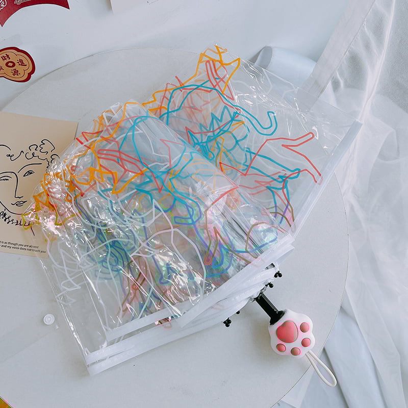 Skaidrus sulankstomas skėtis su automatinio atidarymo, geležies rėmas, plastikinė rankena, 190T poliesteris, 8 ribos