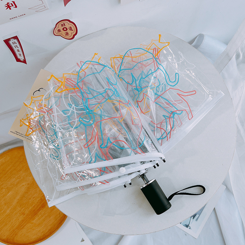 Skaidrus sulankstomas skėtis su automatinio atidarymo, geležies rėmas, plastikinė rankena, 190T poliesteris, 8 ribos