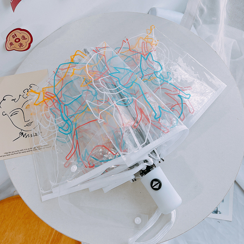 Skaidrus sulankstomas skėtis su automatinio atidarymo, geležies rėmas, plastikinė rankena, 190T poliesteris, 8 ribos