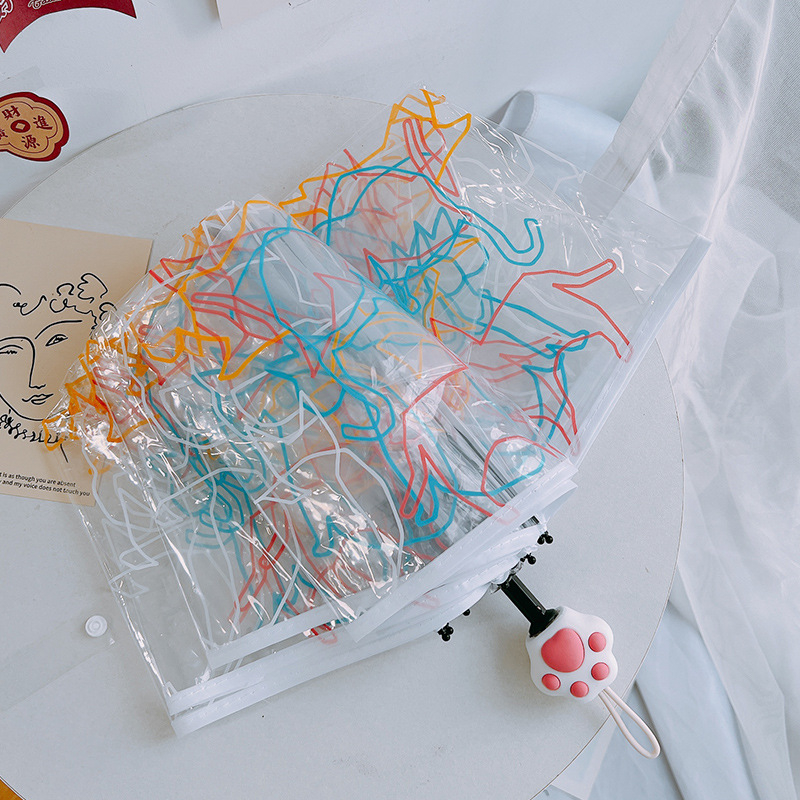 Skaidrus sulankstomas skėtis su automatinio atidarymo, geležies rėmas, plastikinė rankena, 190T poliesteris, 8 ribos