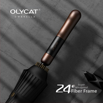 Olycat skėtis su medine rankena ir 24 šereliai, sustiprintas rėmas, vėjo atsparus, ilga tiesi rankena, pusiau automatinis atidarymas, vyriškas verslo skėtis