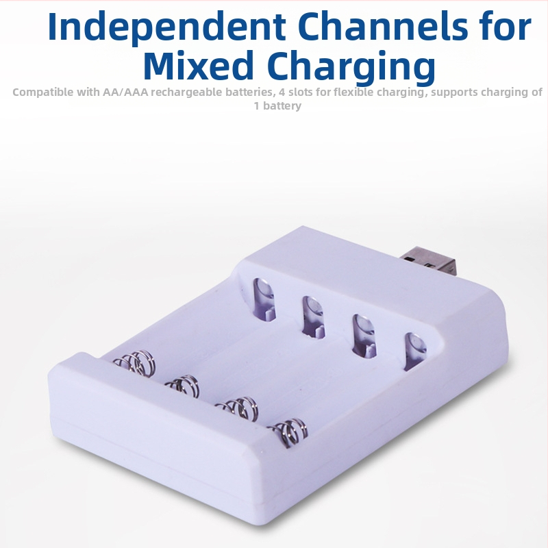 XL USB5/7 универсално 4-слотово зарядно за батерии, вход 5V 2A, изход 1.2V 0.25A × 2, CE сертифициран