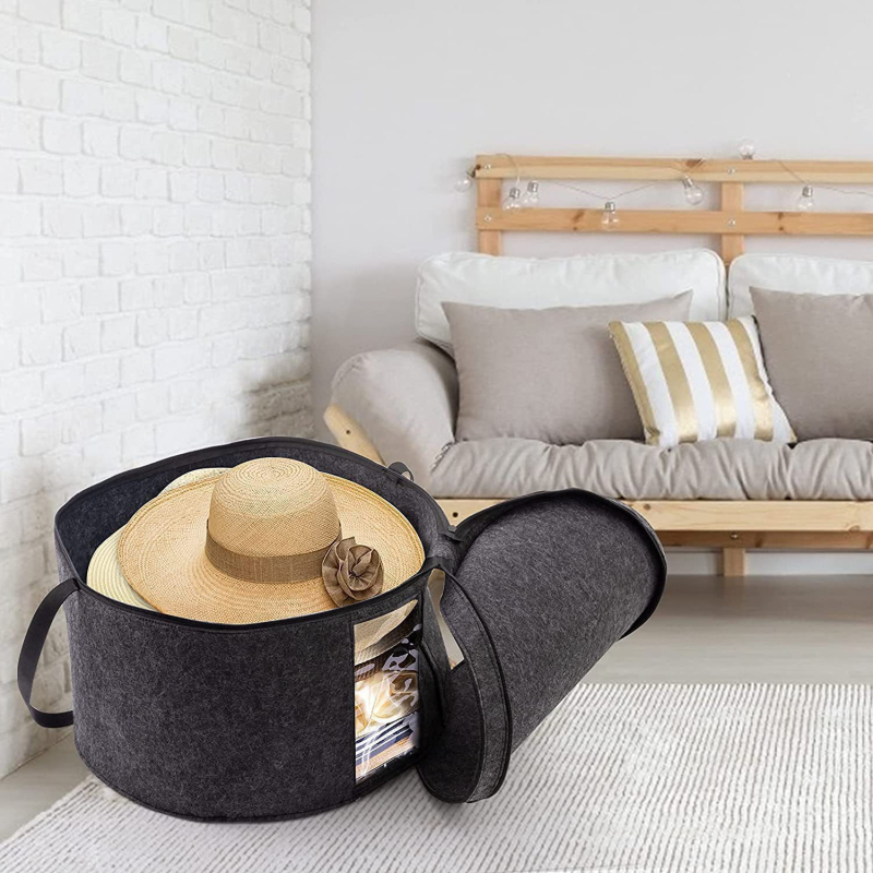Apvalus kepurių laikymo kibiras, daugiafunkcinis, didelė talpa, nešiojamas, dulkėms atsparus; medžiaga: neaustas audinys; stilius: šiuolaikinis minimalistinis; laikymo vieta: miegamajame; tikslas: kasdieniai poreikiai