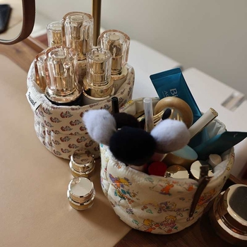 Θήκη αποθήκευσης πινέλων μακιγιάζ με φλοράλ ύφασμα, μεταλλική κατασκευή, χωρητικότητα 18 λίτρων, ιαπωνικό στυλ, δυνατότητα εκτύπωσης λογότυπου