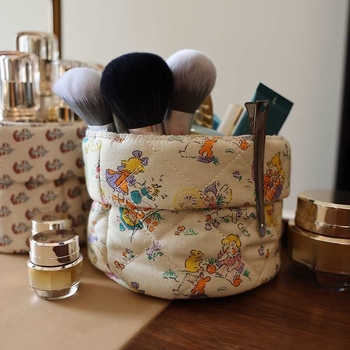 Θήκη αποθήκευσης πινέλων μακιγιάζ με φλοράλ ύφασμα, μεταλλική κατασκευή, χωρητικότητα 18 λίτρων, ιαπωνικό στυλ, δυνατότητα εκτύπωσης λογότυπου