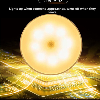 Кръгла LED нощна лампа с датчик за движение, презареждаща се, безжична, за спалня и коридор