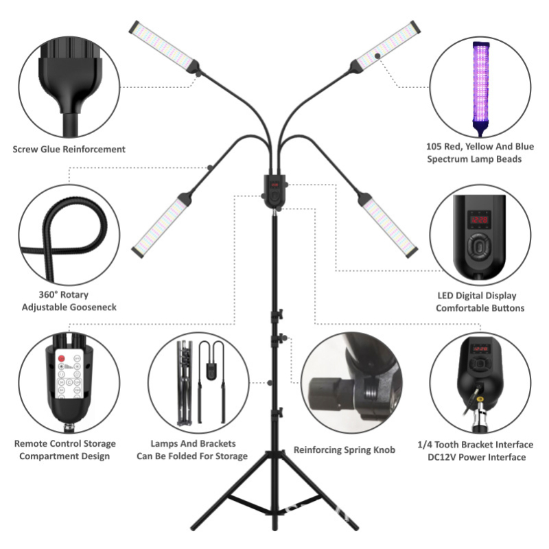 Augalų augimo lemputė, sulankstoma, pilno spektro, sukulentams, 630 LED, 12V, Sanan Optoelectronics, modeliai GL-S4/GL-S6, tarnavimo laikas 30000 h