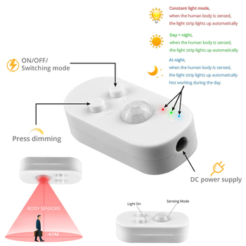 LED juosta drabužinei su judesio jutikliu, USB 5V, 60 LED, 120° kampas, atspari vandeniui
