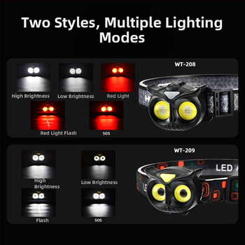 LED galvos žibintas, 10W, 1200mAh baterija, rankinis įkrovimas, nuotolis 100–200 m