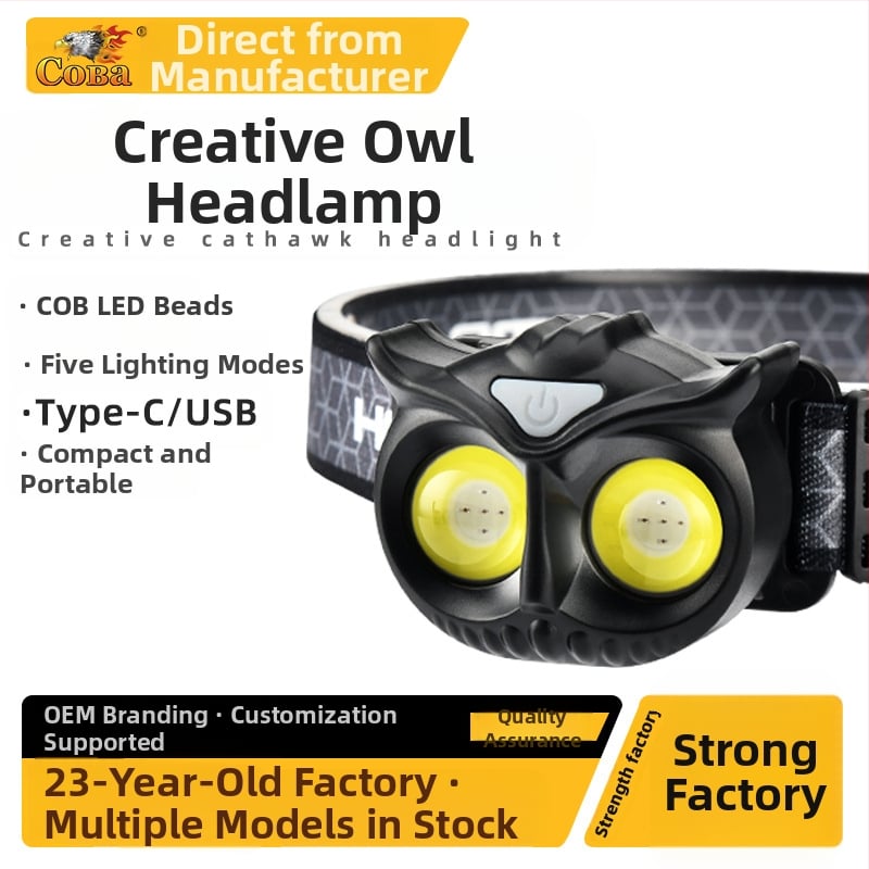 LED galvos žibintas, 10W, 1200mAh baterija, rankinis įkrovimas, nuotolis 100–200 m