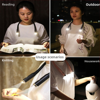 LED лампа за шия с гъвкава шийка — три режима на осветление, вградена литиева батерия, пластмасов абажур, напрежение до 36V