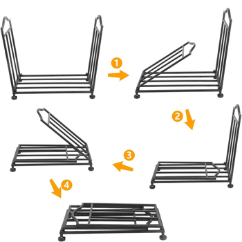 Τριών επιπέδων μεταλλικός ράφι για ξύλα, αναδιπλούμενος, πολλαπλών χρήσεων (Υλικό: σίδηρος; 3 επίπεδα; κατάλληλο για εξωτερικό κάμπινγκ και αποθήκευση στο σαλόνι)