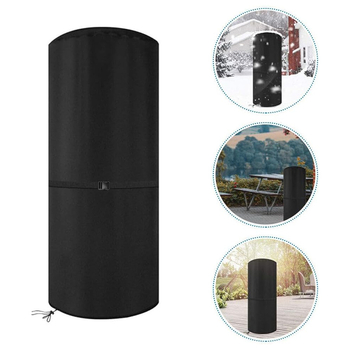 Lauko šildytuvo dangtis su apvalkine forma — apvali vertikali, atsparus vandeniui, saulės ir sniego poveikiui; 210D sidabro dengtas Oxford audinys; raištelių užsegimas; pakuotė 50 vnt