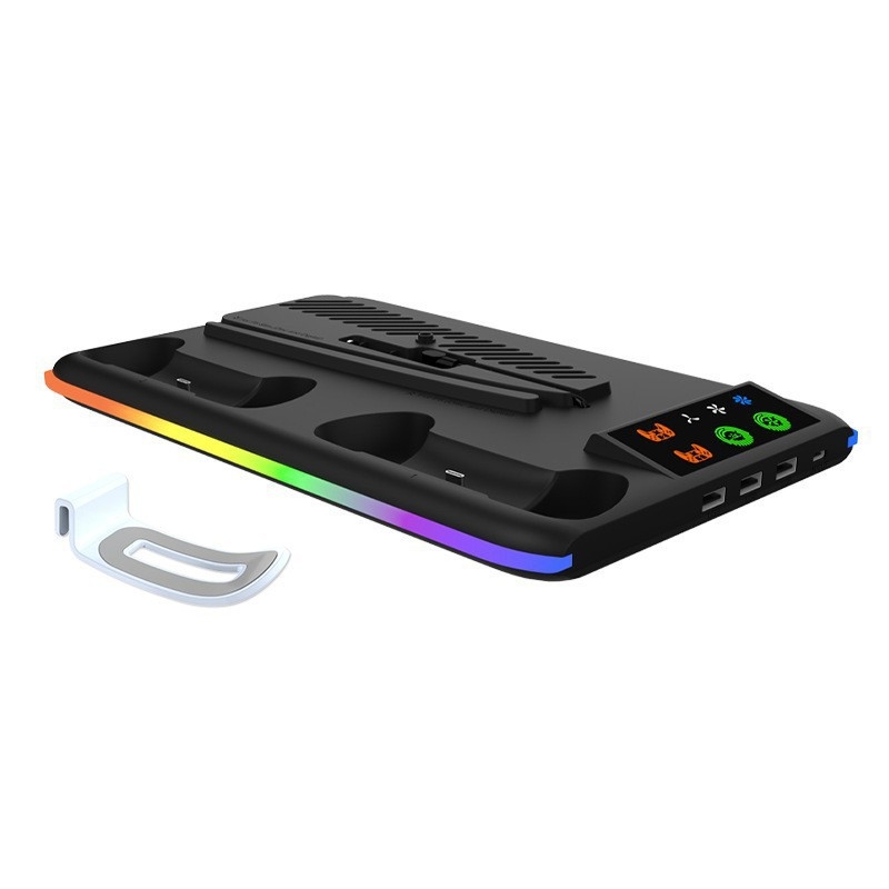 PS5 βάση ψύξης με φωτισμό RGB, USB-C διεπαφή, κρεμάστρα ακουστικών και docking φόρτισης χειριστών, συμβατή με PS5, PS5 Slim και PS5 Pro