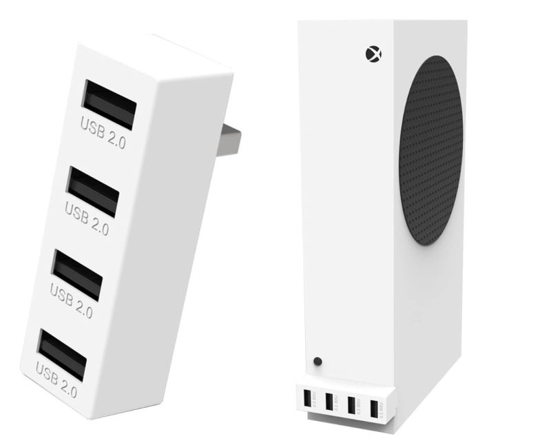 Xbox Series S USB docking stacija XS01 ar 4 USB 2.0 portiem, tieša pieslēgšana, ABS materiāls.