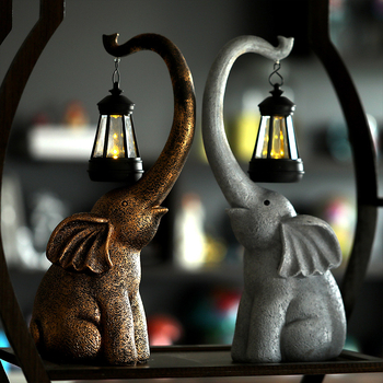 Congxuan статуя на слон с фенер от смола, соларно осветление, градински декор в модерен минималистичен стил