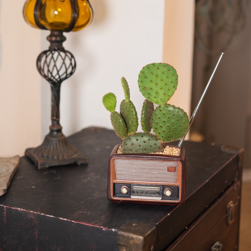 Yi rășină: ornament în formă de radio retro, ghiveci decorativ pentru casă, multifuncțional