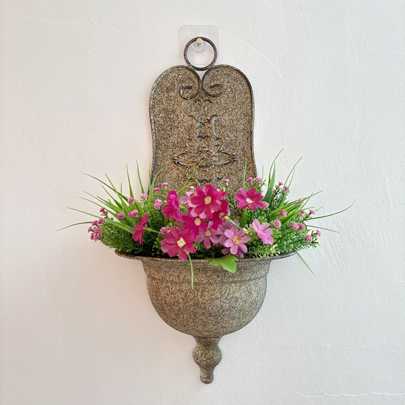 Vintage pastoral stiliaus pakabinamas gėlių puodas – metalinis, rankų darbo, Dezun