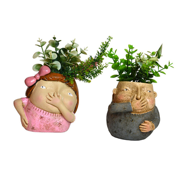 Декоративна смолна фигура за саксия с карикатурен стил за градина и дом — Марка Zhongjin; Материал: синтетична смола; Категория: изделия от смола; Опаковка: картонена опаковка.