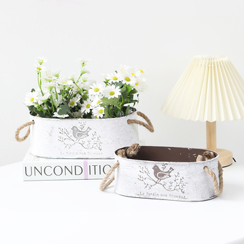 Μεταλλική γλάστρα με σχέδιο πουλιού, ρετρό αποθήκευση με σκοινί κάνναβης, κατάλληλη για παχύφυτα και πράσινα φυτά, αγροτικό στυλ