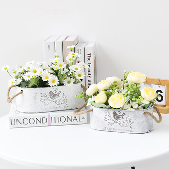 Μεταλλική γλάστρα με σχέδιο πουλιού, ρετρό αποθήκευση με σκοινί κάνναβης, κατάλληλη για παχύφυτα και πράσινα φυτά, αγροτικό στυλ