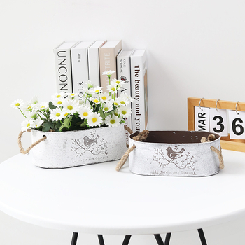 Μεταλλική γλάστρα με σχέδιο πουλιού, ρετρό αποθήκευση με σκοινί κάνναβης, κατάλληλη για παχύφυτα και πράσινα φυτά, αγροτικό στυλ