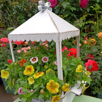 Metalo vazonų stovėtuvas staliniam naudojimui; geležinė konstrukcija; tinka mažiems vazonams.