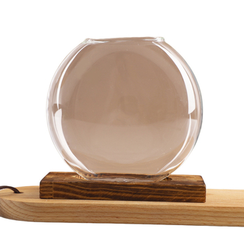 Biuro stalo vaza hidroponiniam vandens auginimui, stiklas pūtimas, poliruotas paviršius, šiaurietiškas minimalistinis stilius, geometrinis dizainas