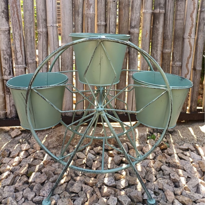 Lauko gėlių vazonų laikiklis iš kalto plieno, grindinis dizainas Ferris rato
