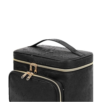 Портативна пътна козметична чанта с отделение за четки и дръжка — кожена, PU подплата, стил урбан
