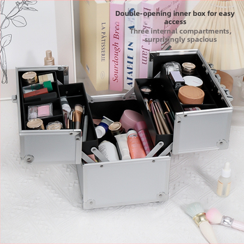 Aliuminio lydinio kosmetikos dėklas su užraktu, ultralengvas, vienos krypties ratuku, didelė talpa grožiui ir manikiūrui