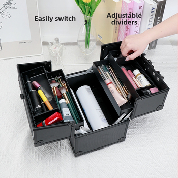 Aliuminio lydinio kosmetikos dėklas su užraktu, ultralengvas, vienos krypties ratuku, didelė talpa grožiui ir manikiūrui