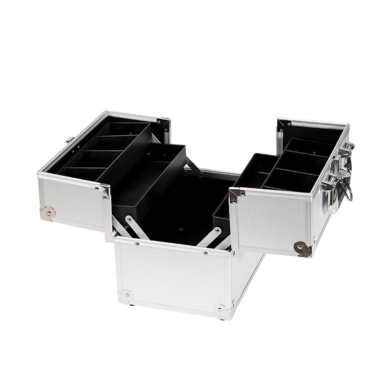 Aliuminio lydinio kosmetikos dėklas su užraktu, ultralengvas, vienos krypties ratuku, didelė talpa grožiui ir manikiūrui