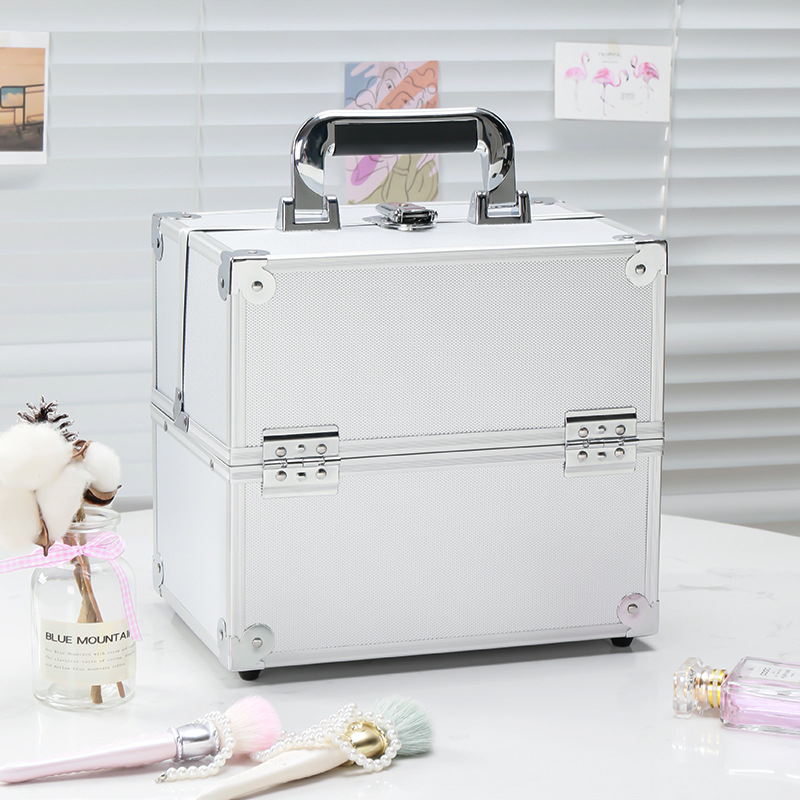 Aliuminio lydinio kosmetikos dėklas su užraktu, ultralengvas, vienos krypties ratuku, didelė talpa grožiui ir manikiūrui