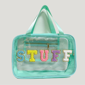 Прозрачна чанта за козметика с бродирани букви, голям капацитет, PVC с подплата от полиестер