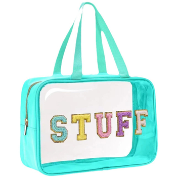 Прозрачна чанта за козметика с бродирани букви, голям капацитет, PVC с подплата от полиестер