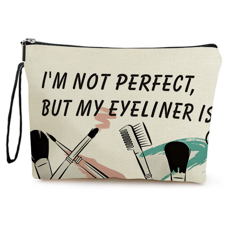 Geantă de buze și machiaj cu fermoar – organizator portabil pentru utilizare zilnică, poliester, model cu litere, căptușeală poliester, respirabil, ultra-ușoară