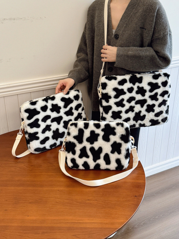 Pliušinė nešiojamojo kompiuterio rankinė su leopardo atspaudų modeliu, moterims, gatvės stilius, poliesterio pamušalas