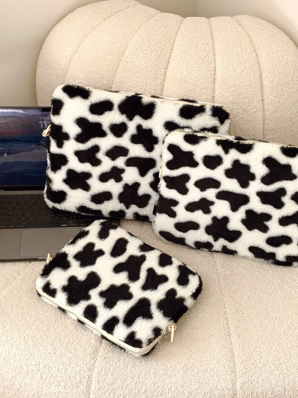Pliušinė nešiojamojo kompiuterio rankinė su leopardo atspaudų modeliu, moterims, gatvės stilius, poliesterio pamušalas