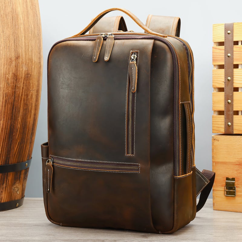 Üzleti hátizsák valódi bőrből, 20–35 L kapacitás, kompatibil 15 hüvelykes laptophoz, vízálló, első réteg marhabőrből