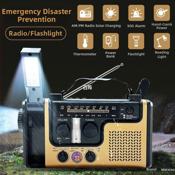 Ραδιόφωνο έκτακτης ανάγκης, φορητό, πολυλειτουργικός φωτισμός, χειροκίνητη γεννήτρια ισχύος, ηλιακή τροφοδοσία