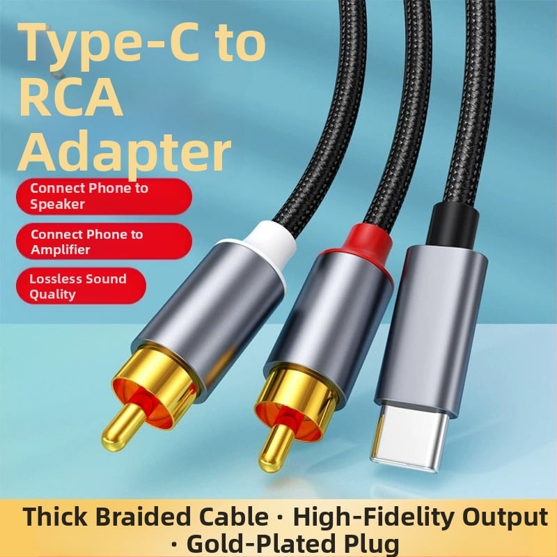 Type-C към Lotus Head двуканален аудио кабел за аудио система, златно покритие на медна сърцевина, нейлонова оплетка, ROHS сертифициран
