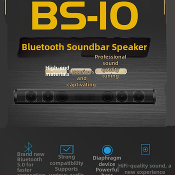 BS10 Μακρύ Μπάρα Ήχου Bluetooth 5.0 με βαθύ μπάσο, είσοδος RCA για τηλεόραση, ενσωματωμένη μπαταρία 2000 mAh, τροφοδοσία USB, εμβέλεια 15 μ