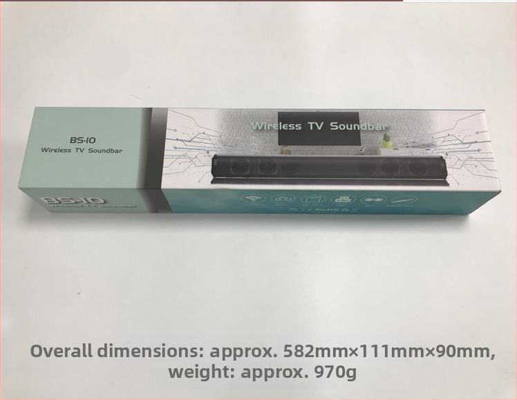 BS10 Μακρύ Μπάρα Ήχου Bluetooth 5.0 με βαθύ μπάσο, είσοδος RCA για τηλεόραση, ενσωματωμένη μπαταρία 2000 mAh, τροφοδοσία USB, εμβέλεια 15 μ