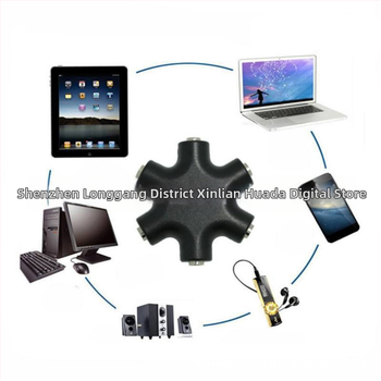 Šešiakampis ausinių skirstytuvas garso dalijimui tarp skaitmeninių įrenginių — prekės ženklas: Neutral; modelis: Hexagonal earphone splitter; suderinamas su skaitmeniniais įrenginiais; svoris: 0.06