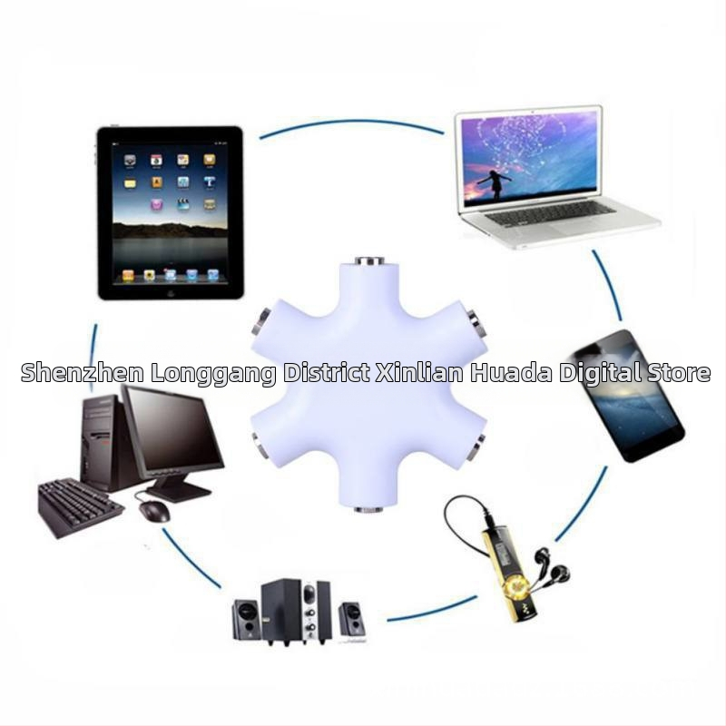 Šesťuholníkový rozdeľovač slúchadiel pre spoločné počúvanie na digitálnych zariadeniach — Značka: Neutral; Model: Hexagonal earphone splitter; Kompatibilné s digitálnymi zariadeniami; Hmotnosť: 0.06