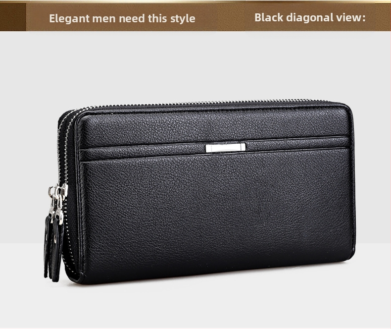 Powerful Paul PU odinė unisex piniginė su dvigubu užtrauktuku, kuverto stiliaus dizainas, banknotų kilpa ir kelios kortelių kišenės